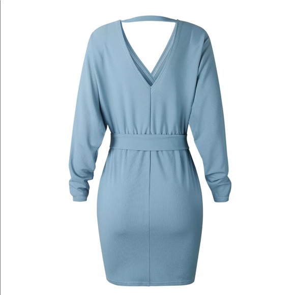 Thin Ribbed V Neck CutOut Back Dress - Picture 3 of 8